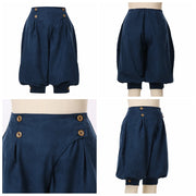 Blue breeches shown from front and back with button details