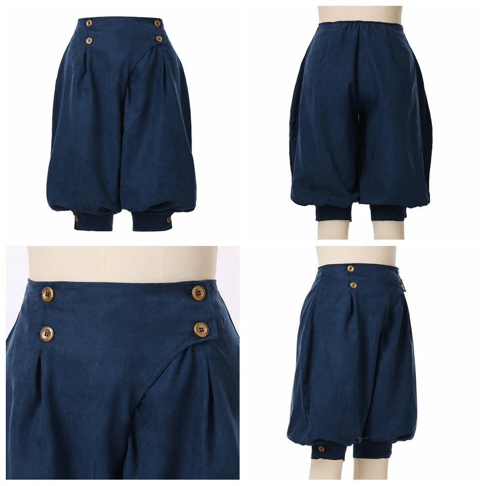 Blue breeches shown from front and back with button details