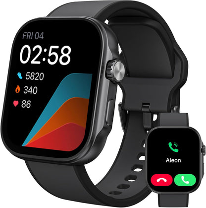 Front view of a black smartwatch showing fitness tracking metrics on the screen.