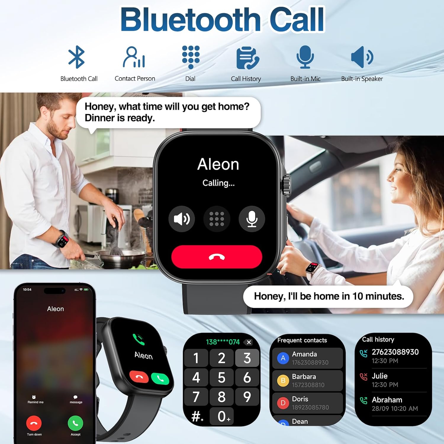 Smartwatch being used to make a Bluetooth call with a modern design.