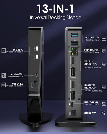 Diagram displaying 13 ports available on the WAVLINK docking station.