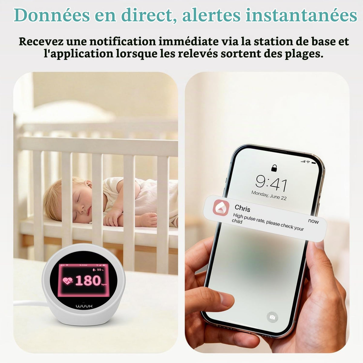 WUUK Baby smart monitor base station and mobile notification for real-time alerts