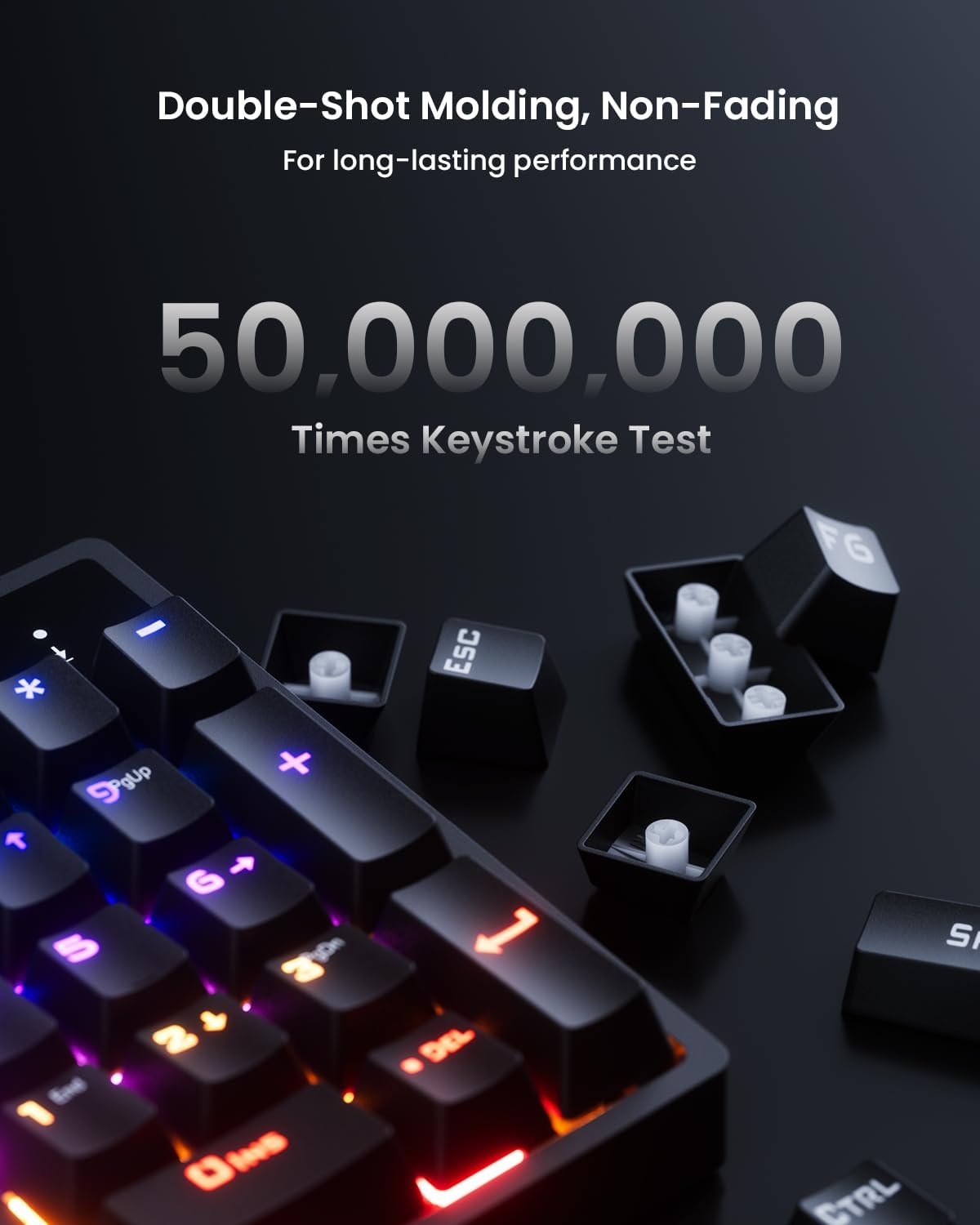 Wegear keyboard keycaps tested for 50 million keystrokes and designed with double-shot molding.