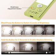 Close-up of LED cabinet light controls showing 5 brightness levels and stepless dimming.
