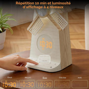 Adjustable LED display brightness and snooze function on bedside clock