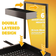 Double-layer under sink rack with 6 height settings and adjustable top shelf