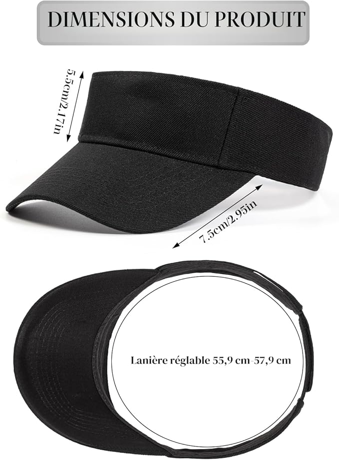 Adjustable sun visor hat dimensions with 56 to 60 cm fit range