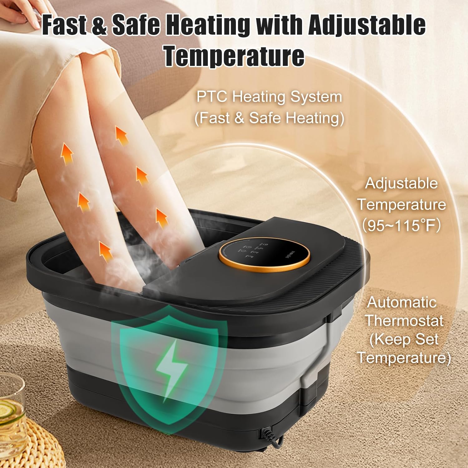 Heated foot bath with adjustable temperature control
