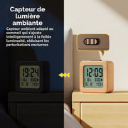 Wooden alarm clock with automatic light sensor for night mode