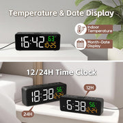 LED clock displaying indoor temperature and date in bright digits