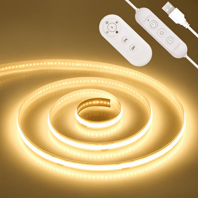 ALITOVE 5V USB COB LED Strip Light with Remote, 1m Warm White 3000K