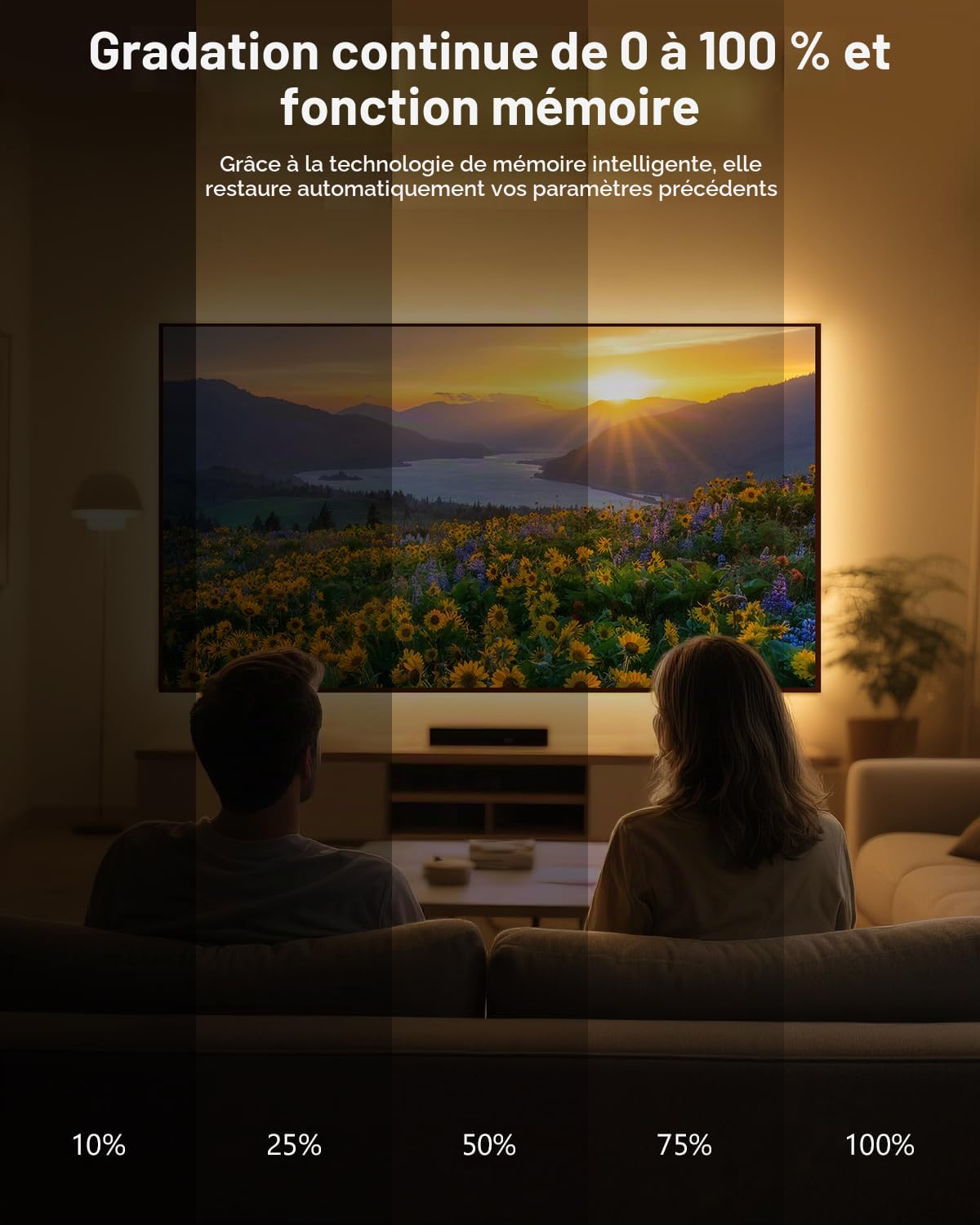 ALITOVE LED strip with continuous 0 to 100 percent dimming and memory function