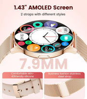 1.43-inch AMOLED women’s smartwatch with silicone and stainless steel straps