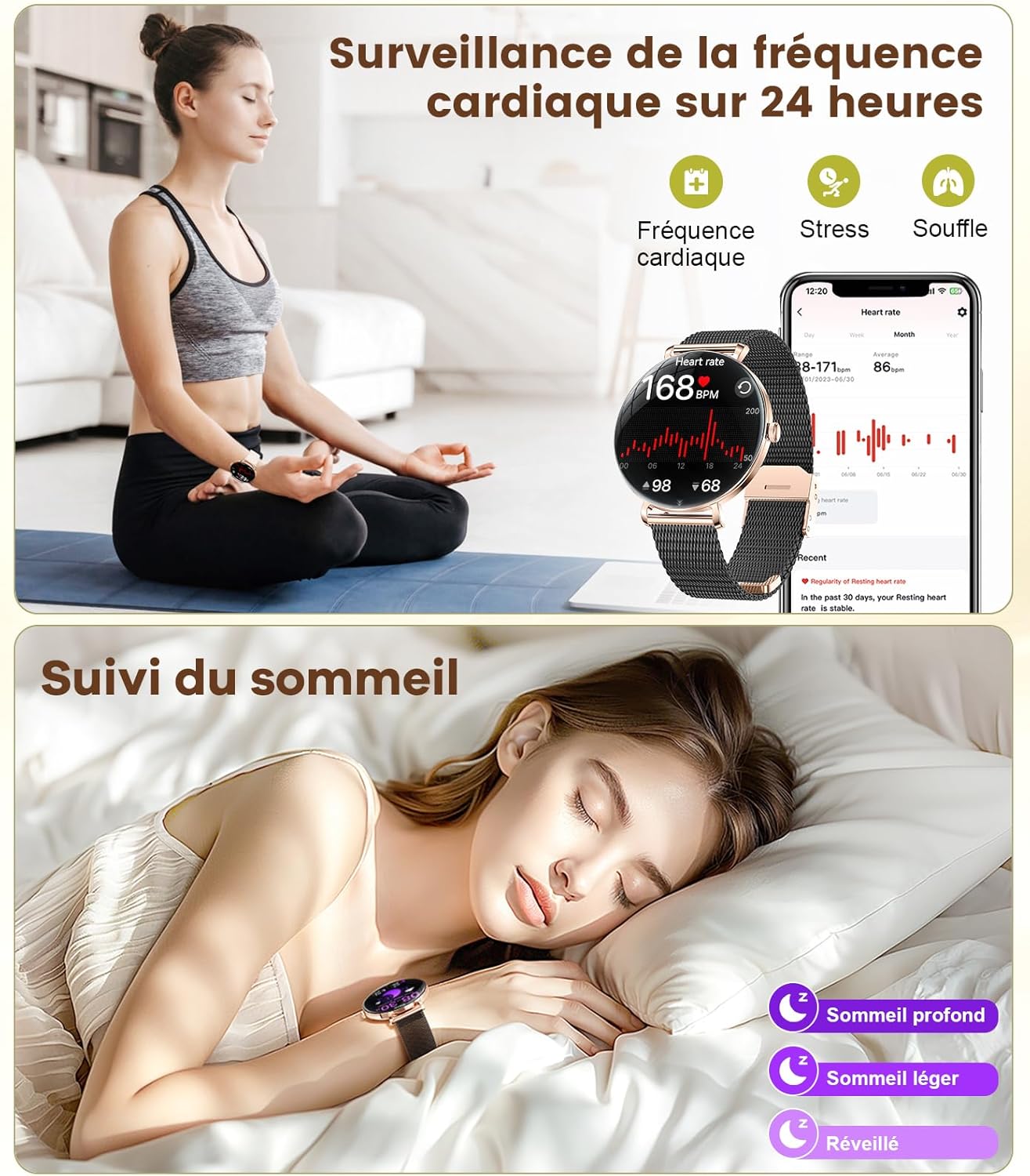 Smartwatch tracking heart rate and sleep stages on female users
