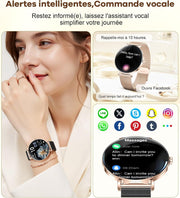 Voice assistant and smart alerts on women's smartwatch