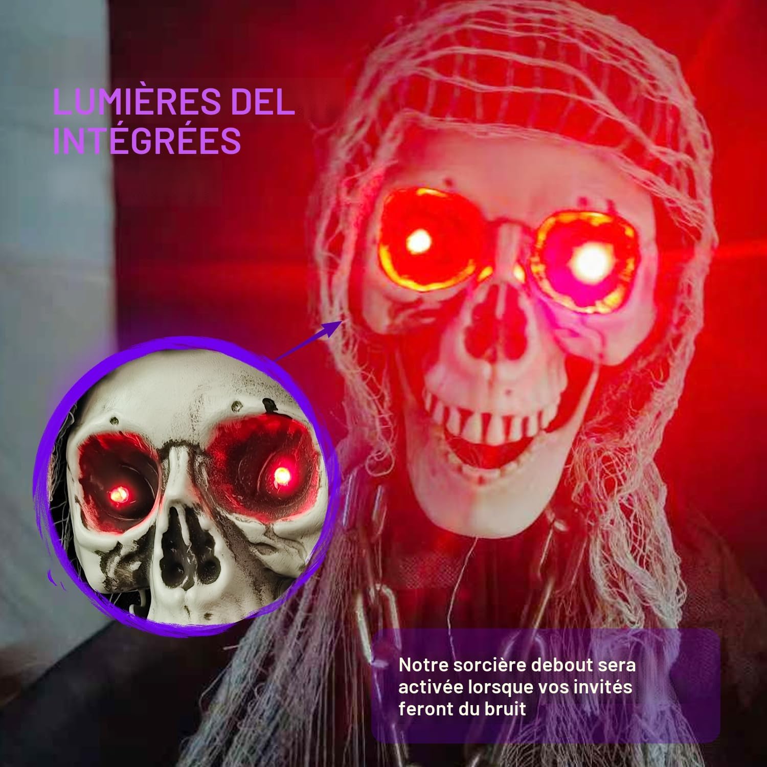 Close-up of glowing red LED eyes