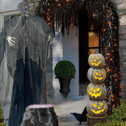 Halloween skeleton decorating front porch