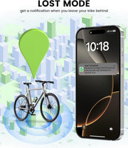 Apple Find My Lost Mode alert on phone screen for tracked bicycle