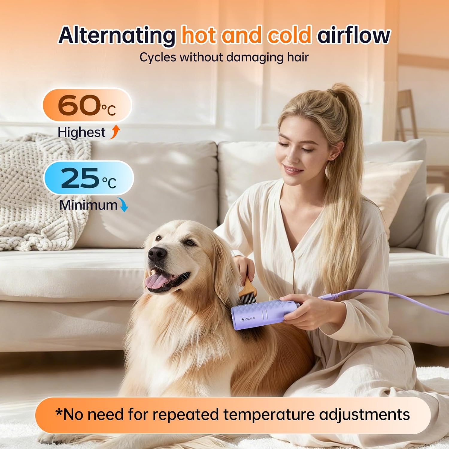 Automatic hot and cold airflow pet dryer for dog grooming