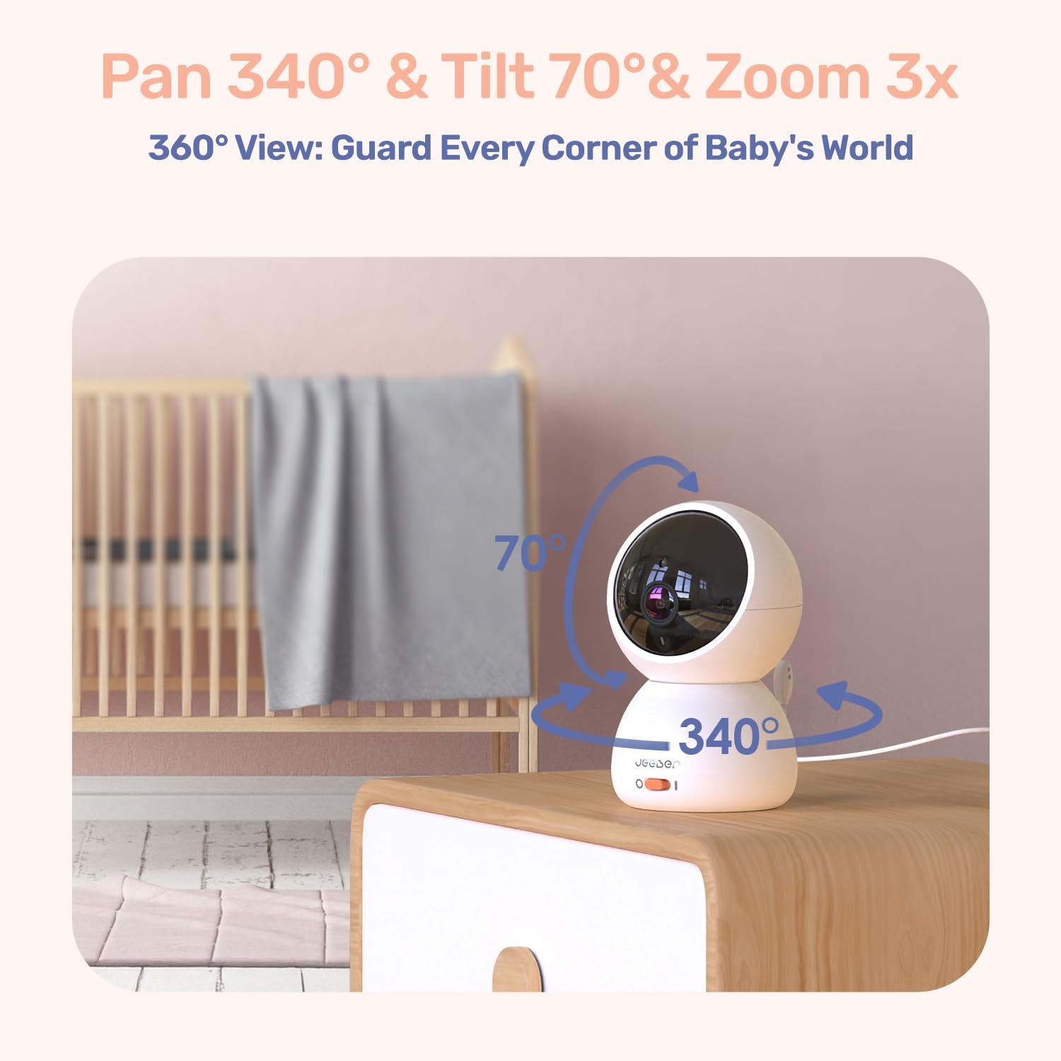Baby monitor 360 degree pan tilt camera full room coverage