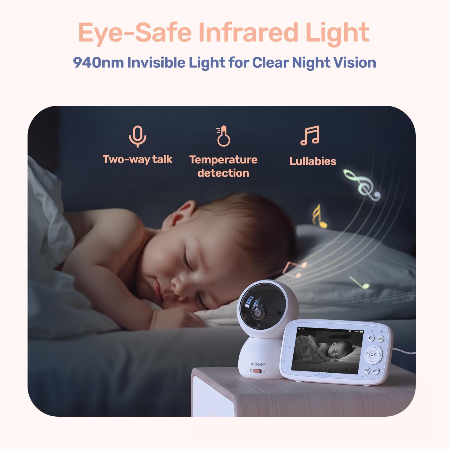 Baby monitor night vision with lullabies and two way audio