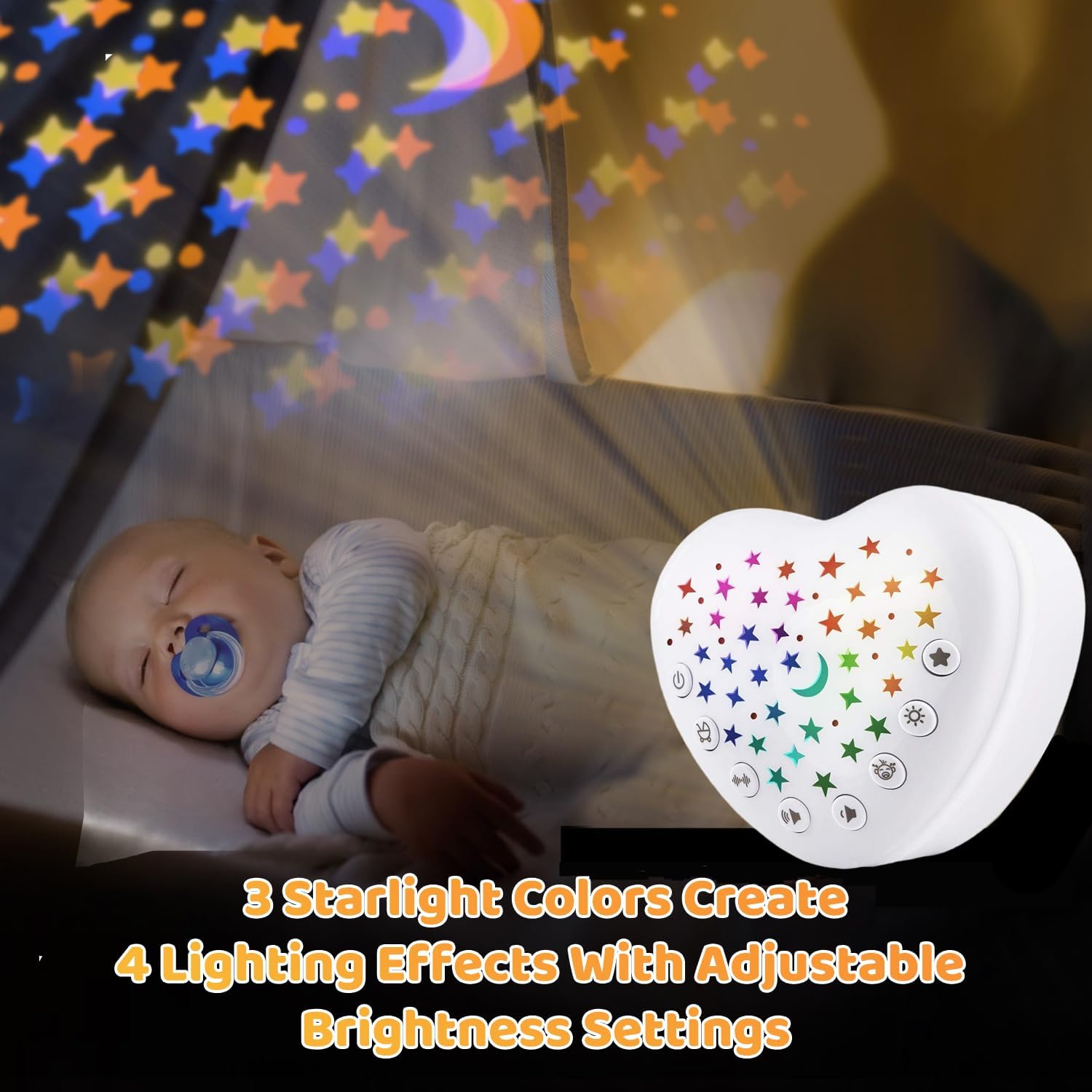 Starry sky projector night light for babies with soft color effects