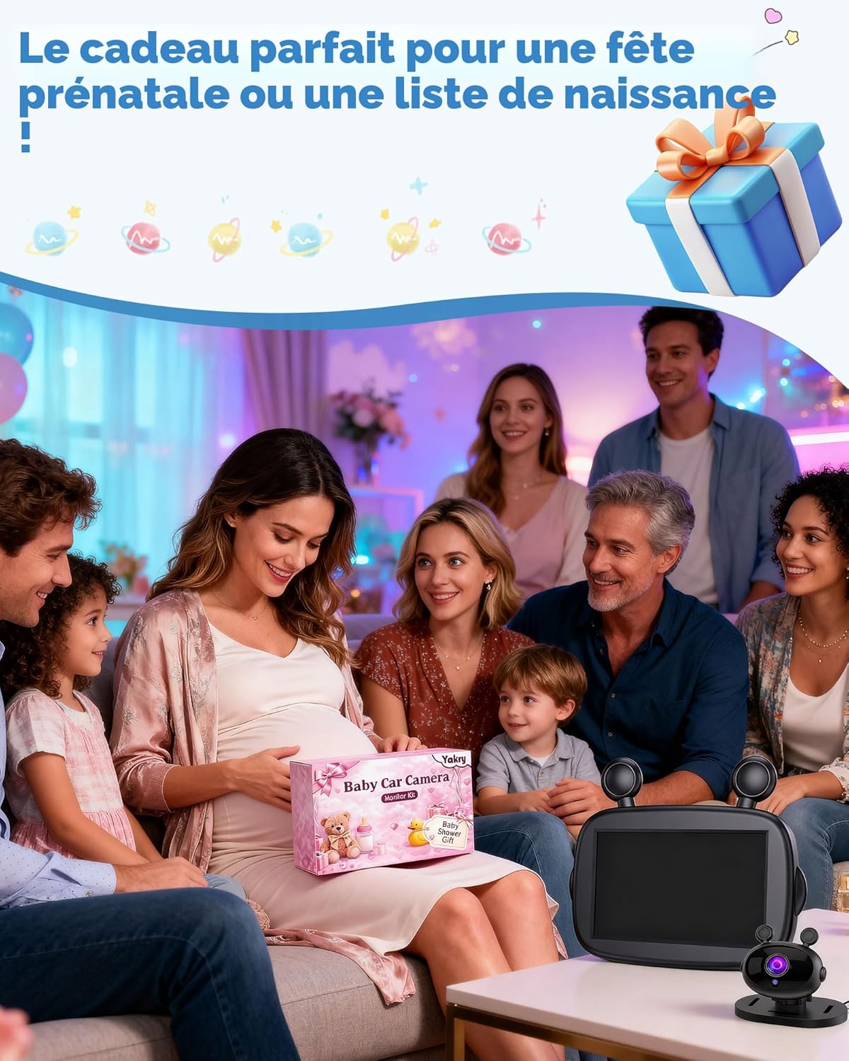 Baby car camera monitor as a practical baby shower gift