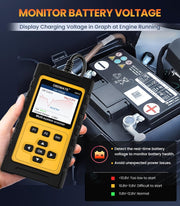 Real-time battery voltage monitoring displayed on OBDII scanner screen