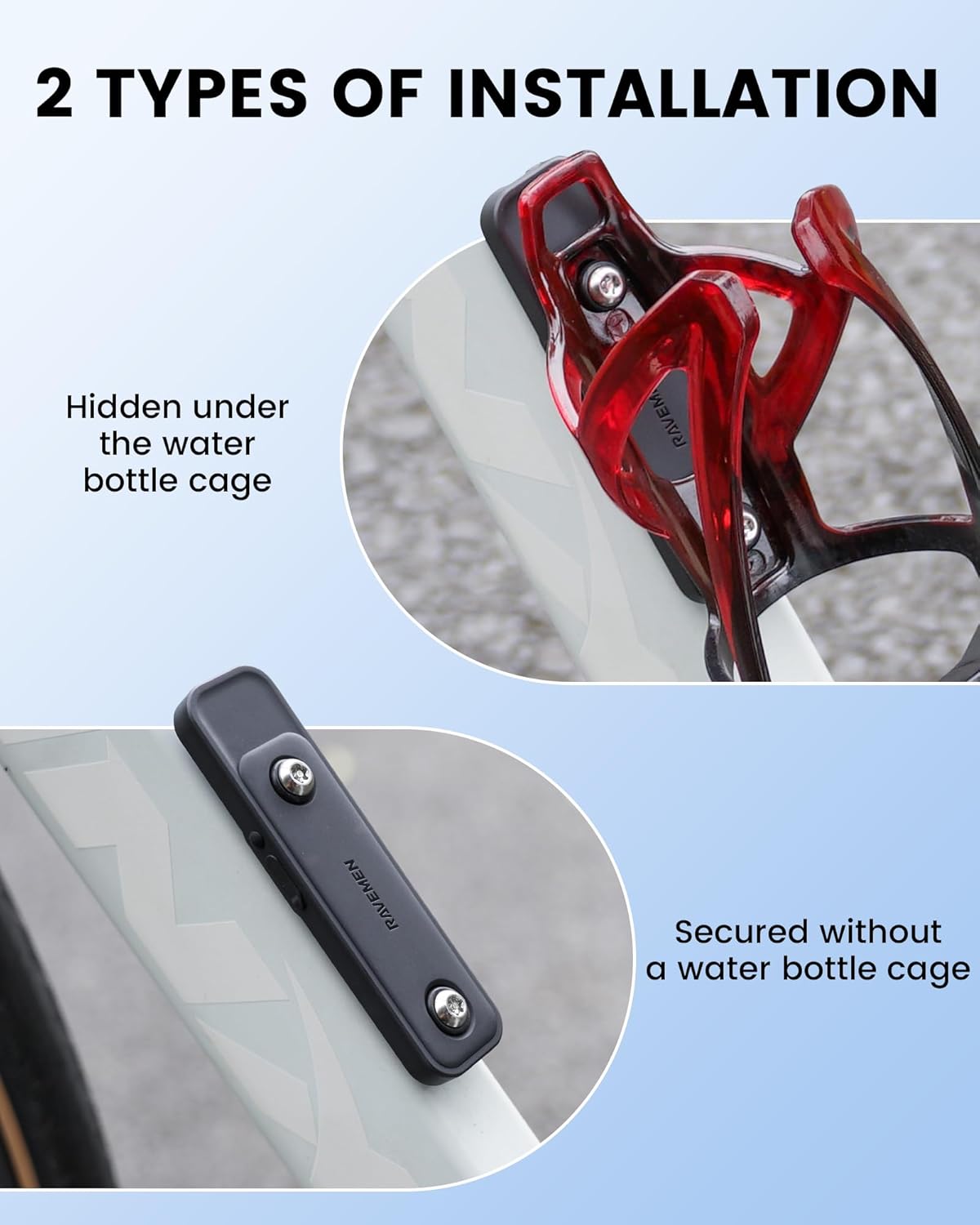 Two hidden mounting options for RAVEMEN bike GPS tracker