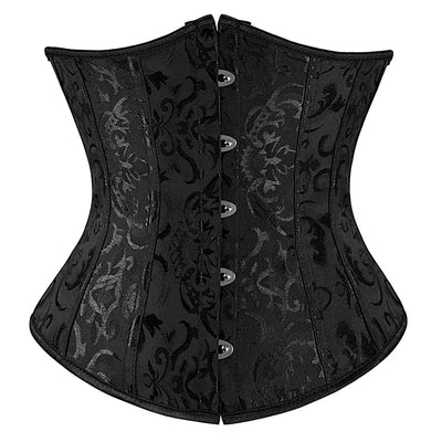 Black Floral Jacquard Underbust Corset – Busk Closure