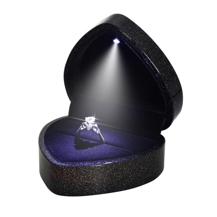 LED Heart-Shaped Ring Box – Black Glitter Proposal & Engagement Case