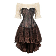 Bronze stud patterned corset outfit with cream blouse and layered brown lace skirt