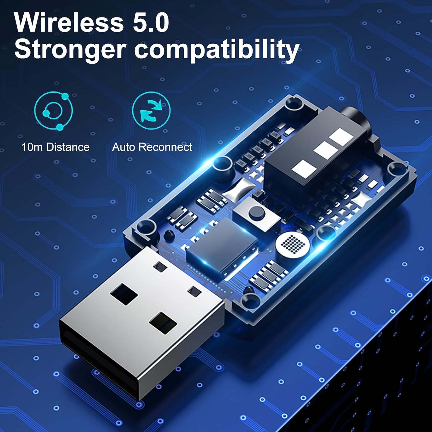 Internal view of Bluetooth 5.0 chip in USB Adapter