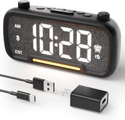 Modern 5-in-1 Bluetooth alarm clock radio with USB ports and night light