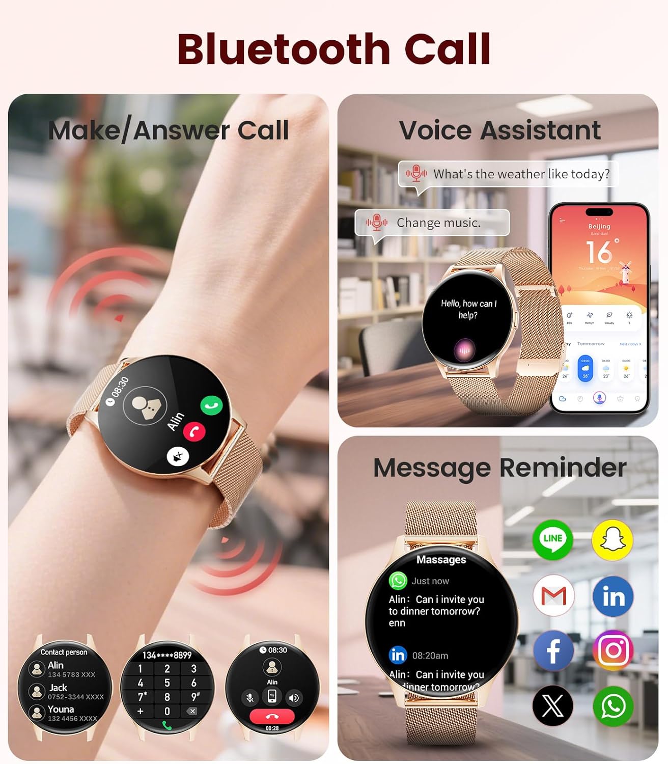 Smartwatch with Bluetooth calling and social media notifications