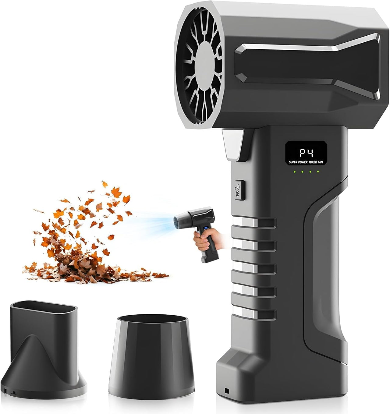 BOLYDOOM cordless turbo leaf blower with interchangeable nozzles and digital display