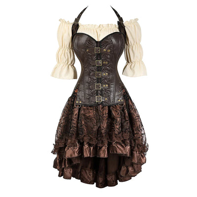 Buckle-Strap Corset Outfit Set