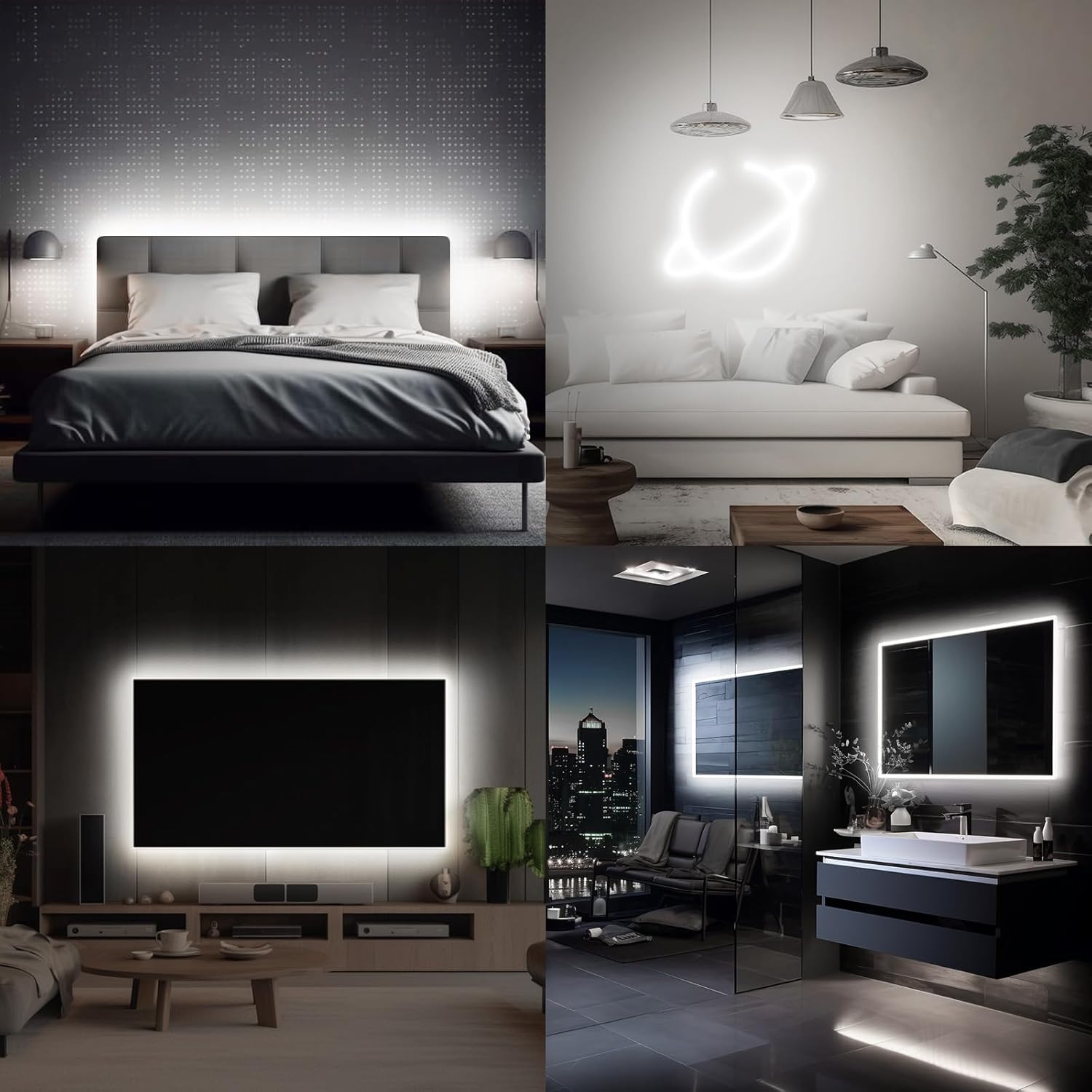 Interior and exterior design ideas using warm white neon LED strip light