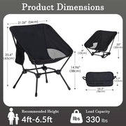 Portable camping chair dimensions and load capacity