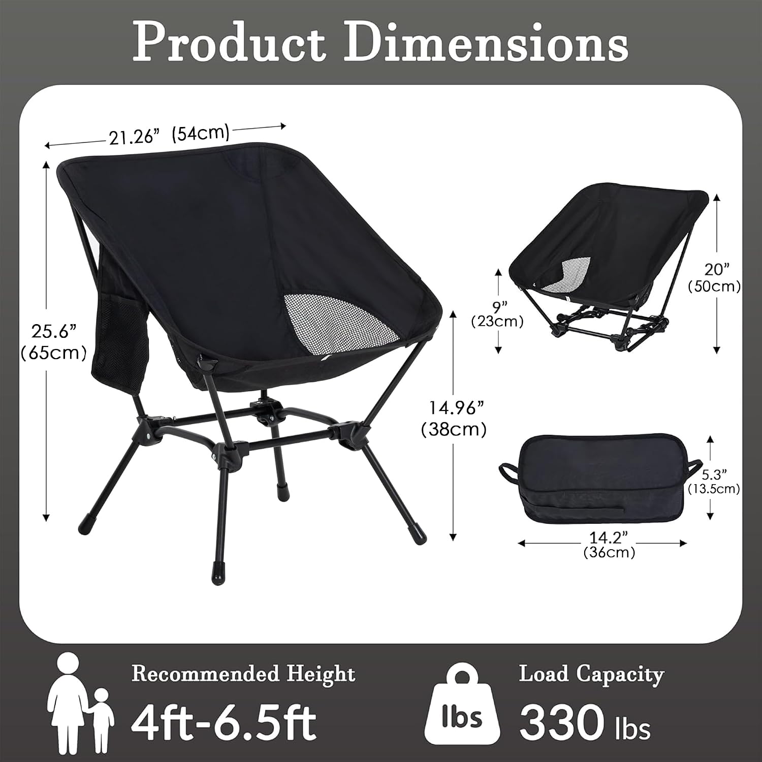 Portable camping chair dimensions and load capacity