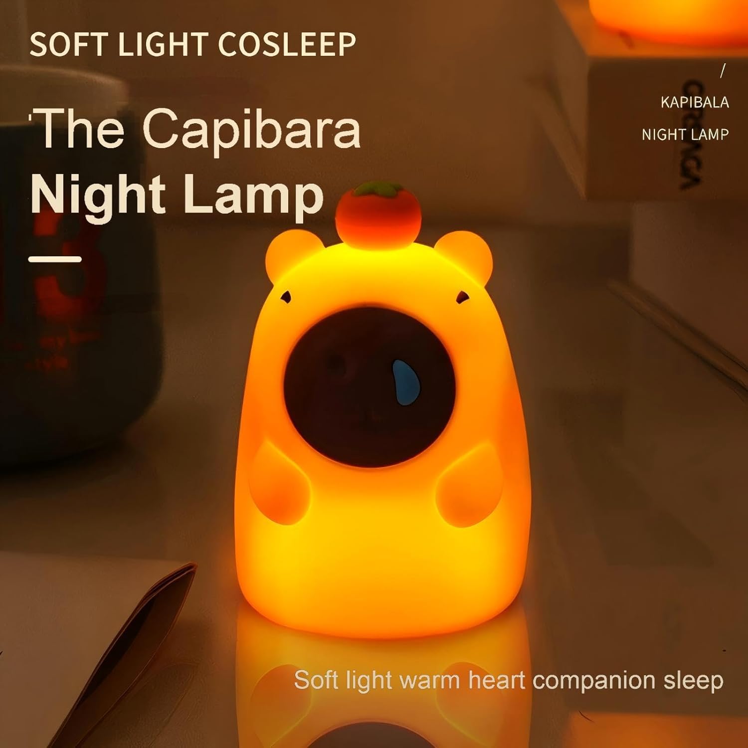 Capybara night lamp on a table promoting soft light for co-sleeping