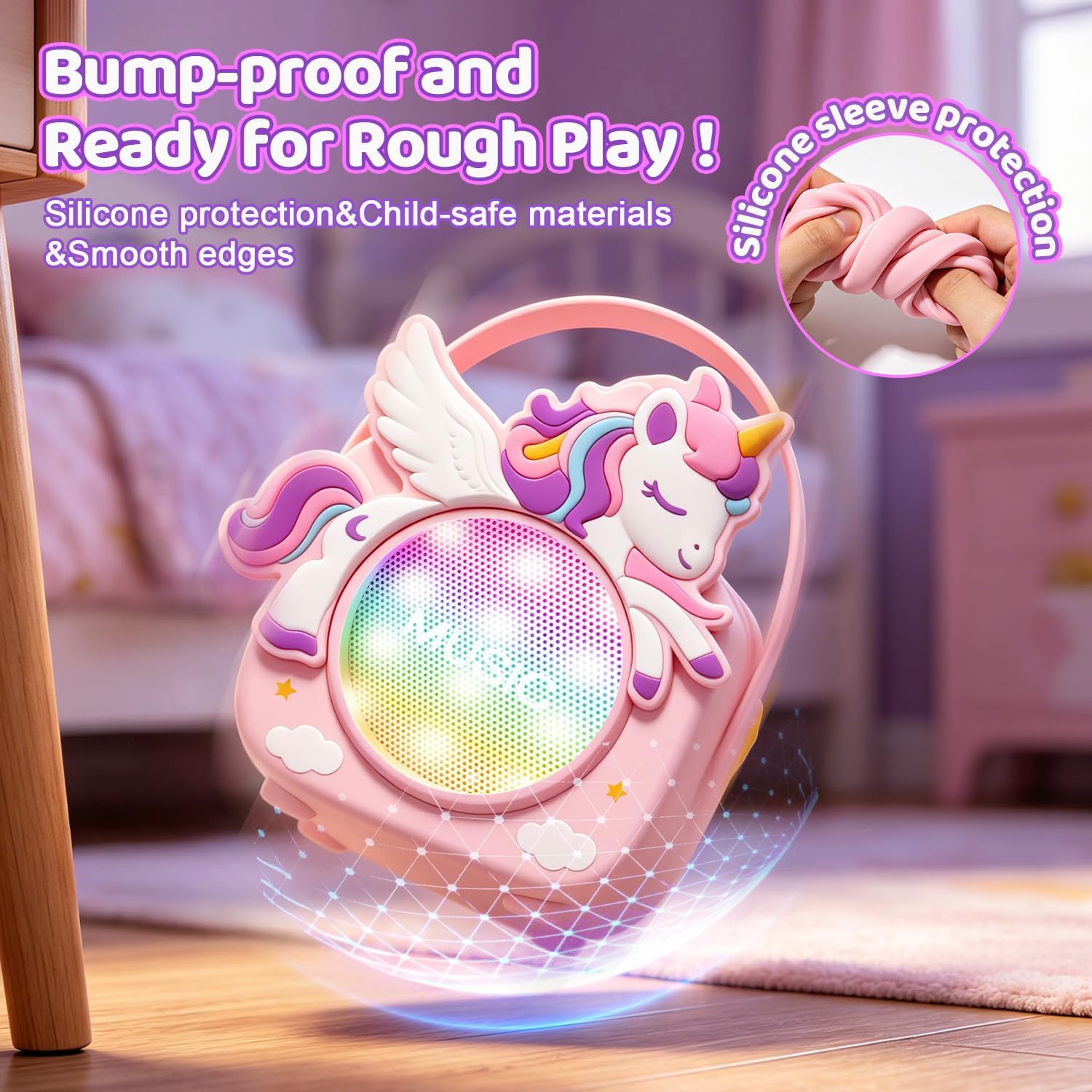 Soft silicone protected unicorn karaoke speaker for children