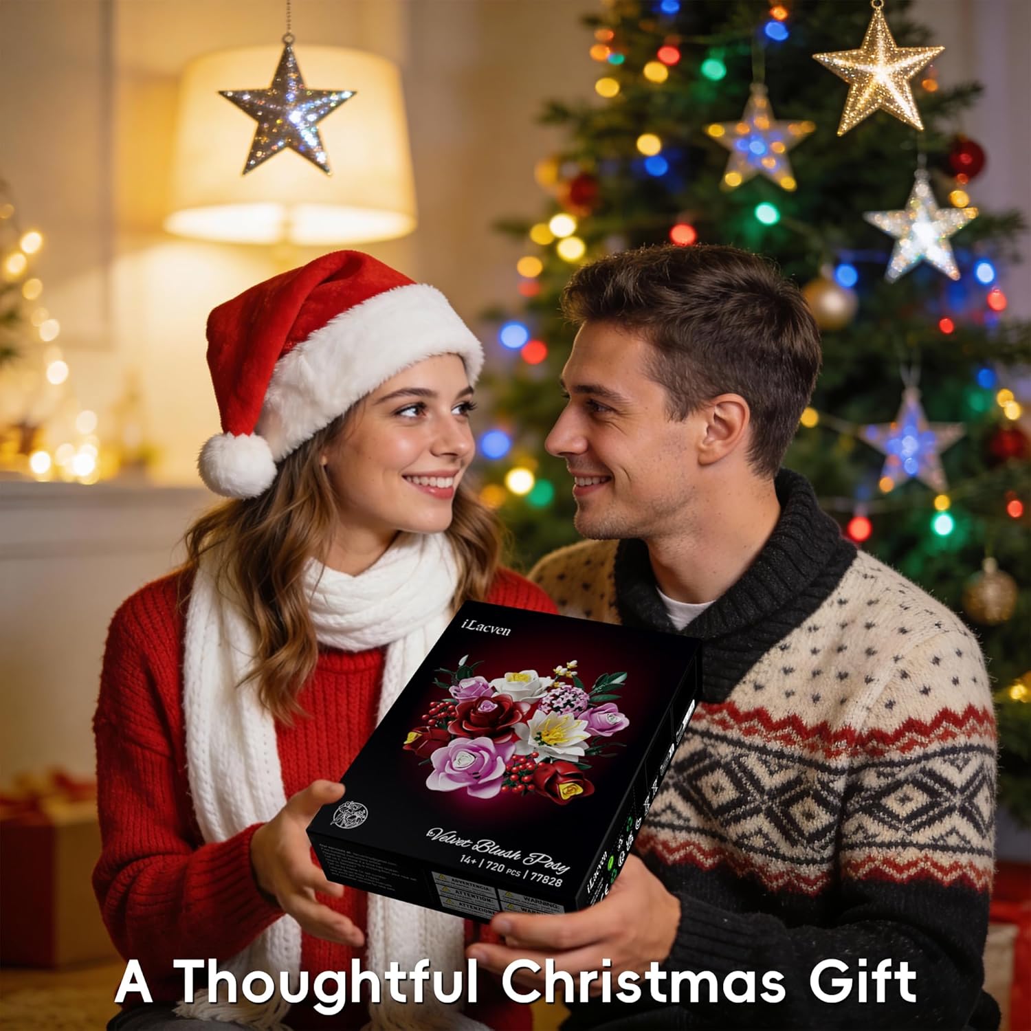 Botanical flower bouquet building kit presented as a Christmas gift