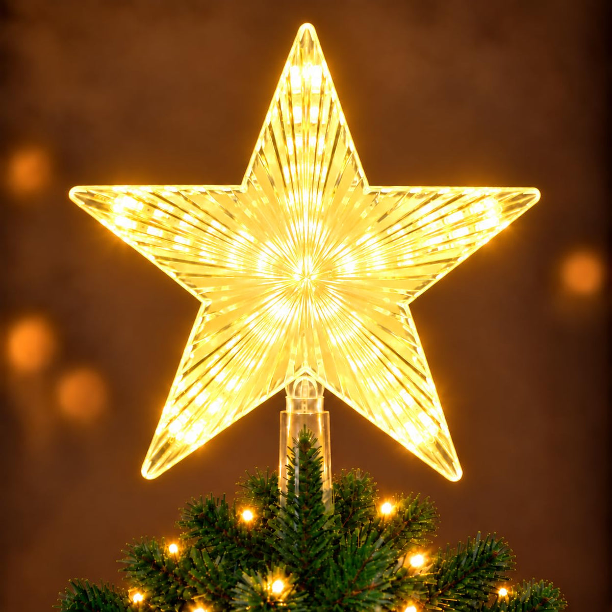 LED Christmas tree topper star, warm white illuminated decoration, view 1