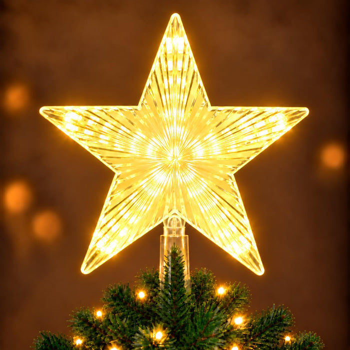 Warm White LED Christmas Tree Topper Star – 22.1 cm, USB & Battery Powered