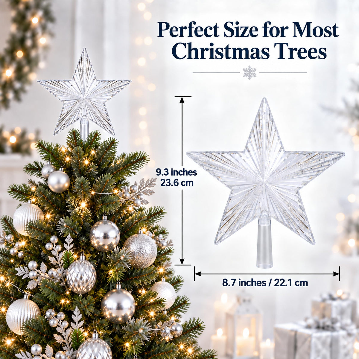 LED Christmas tree topper star, warm white illuminated decoration, view 2