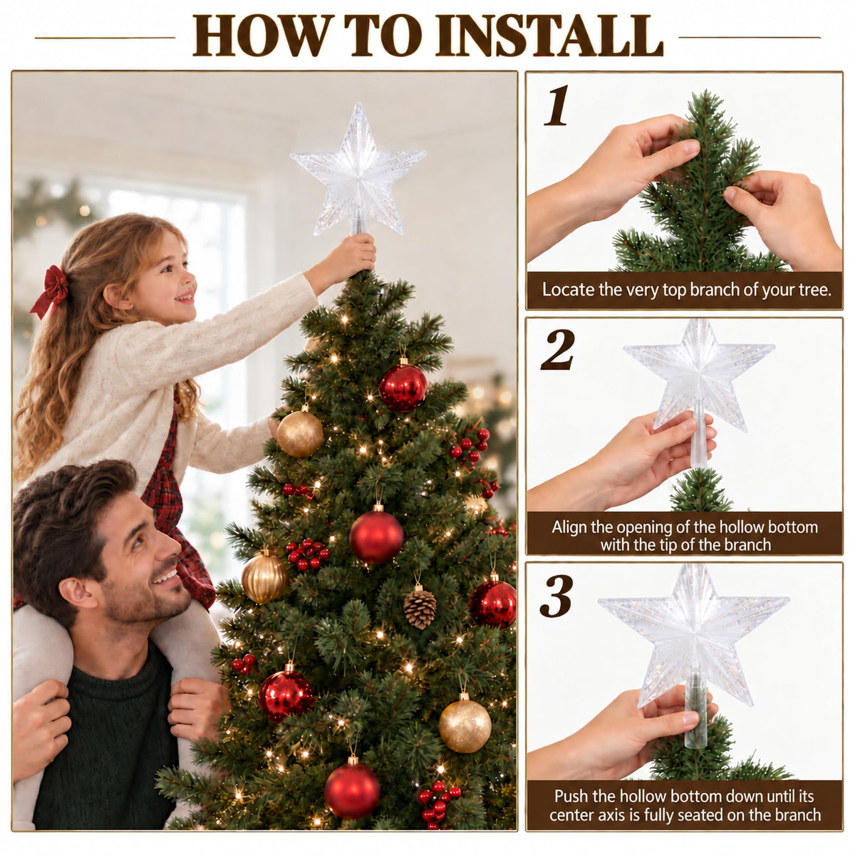 LED Christmas tree topper star, warm white illuminated decoration, view 6