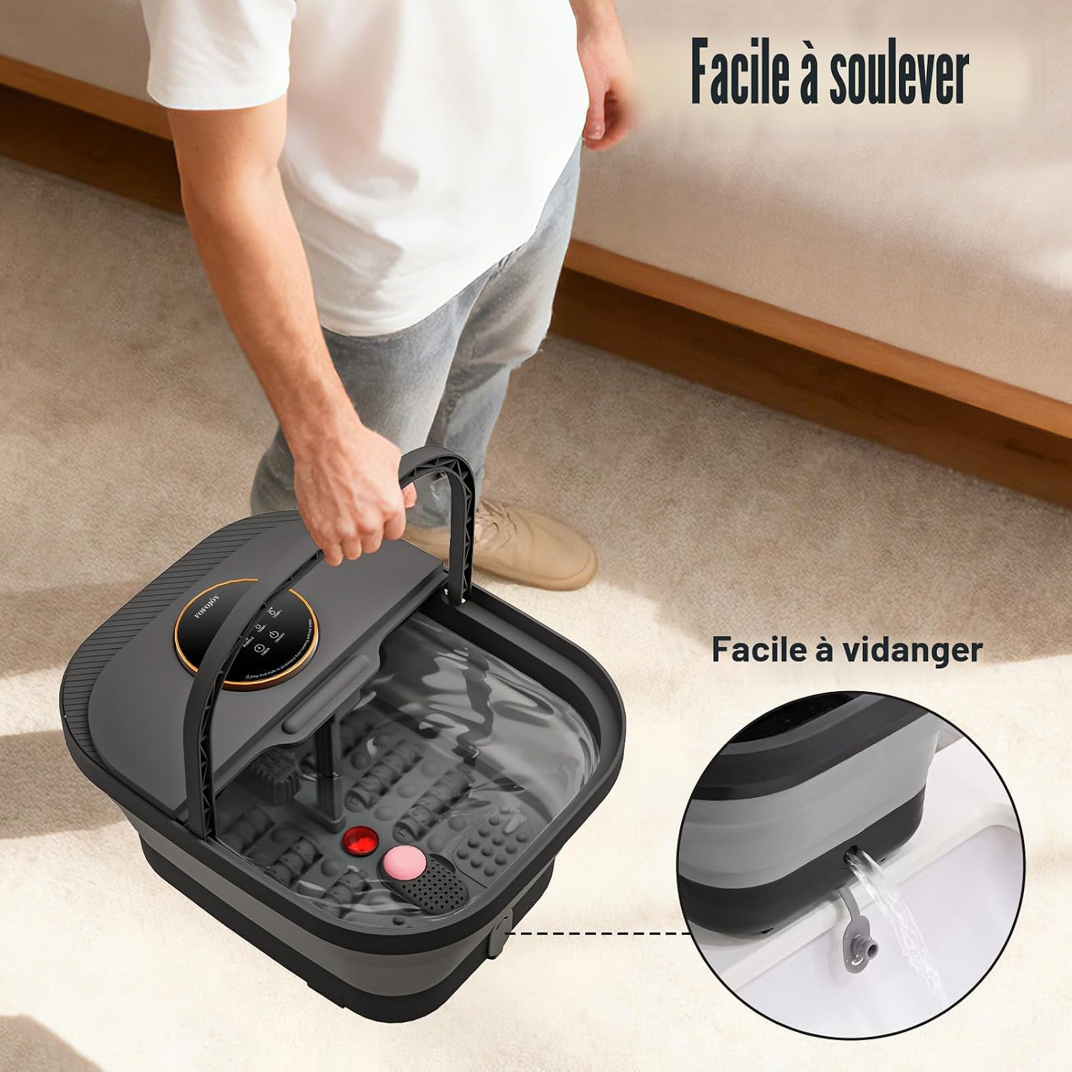 Portable collapsible foot spa with carry handle