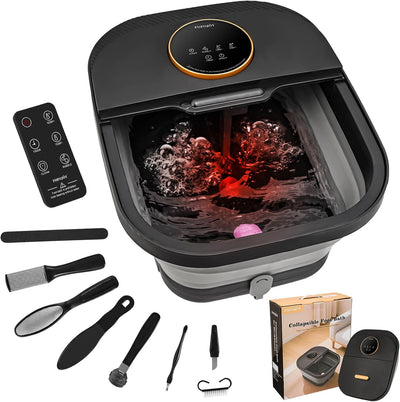Collapsible Heated Foot Spa Bath with Bubble Massage, Remote Control, Touch Screen, Temperature Control, Pedicure Kit & Pumice Stone