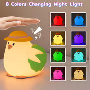 Chicken night light displaying 8 different vibrant color modes with touch control.